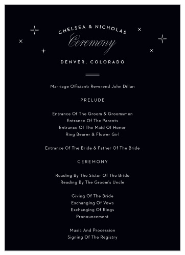 Our Denver Skyline Wedding Programs are a charming way for you to spell out details of the events surrounding your wedding day.