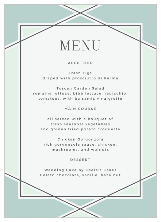 Let family and friends know what mouthwatering foods will be served at your reception with our Simple Lines Wedding Menus.