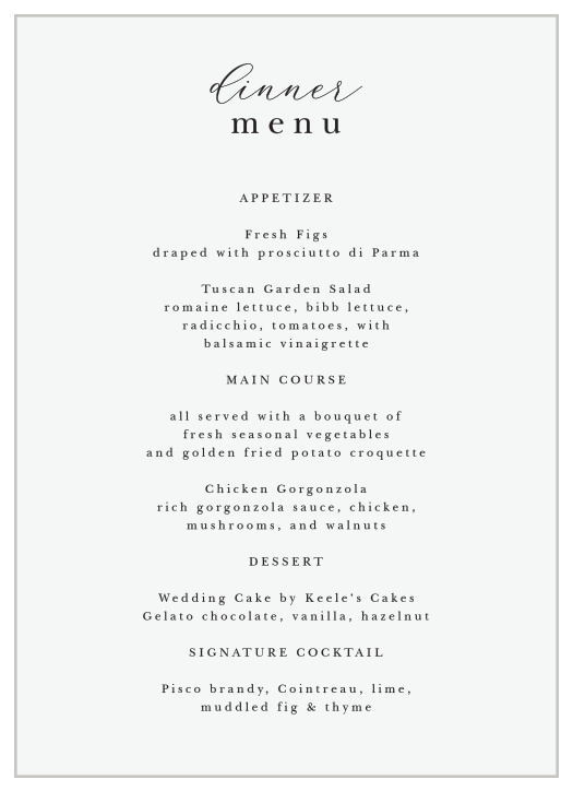 Our Stacked Photo wedding menus have plenty of room for all your important details.