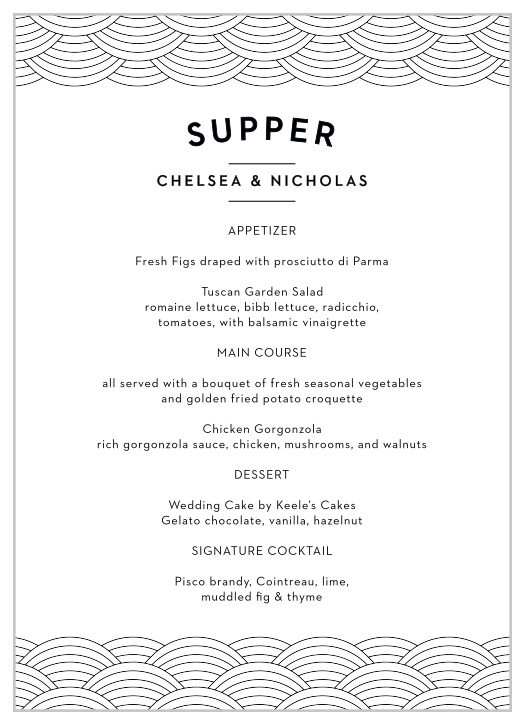 Inform your loved ones what you delectable foods you will have served on your wedding day with our high-contrast designed San Diego Skyline Wedding Menus.