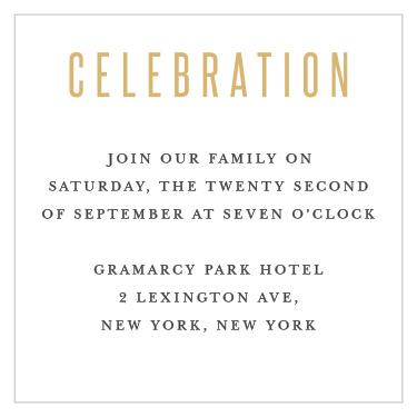 Provide the details your guests need on our stunningly stylish B'nai Blessing Bar Mitzvah Reception Cards. Simple print fills the card with your choice of words, a mixture of shining gold-foil and black print that's easy to read.