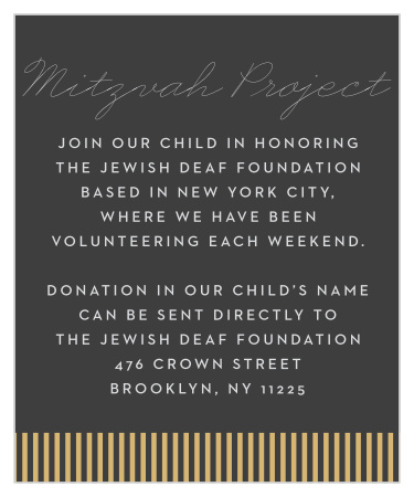 Inform your loved ones of any charities you are helping with our Magical Magician Bar Mitzvah Project Cards.