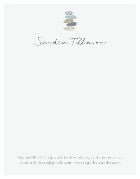 A stable stack of stones sits steadily atop your scripted name, with your profession and contact details stated below.