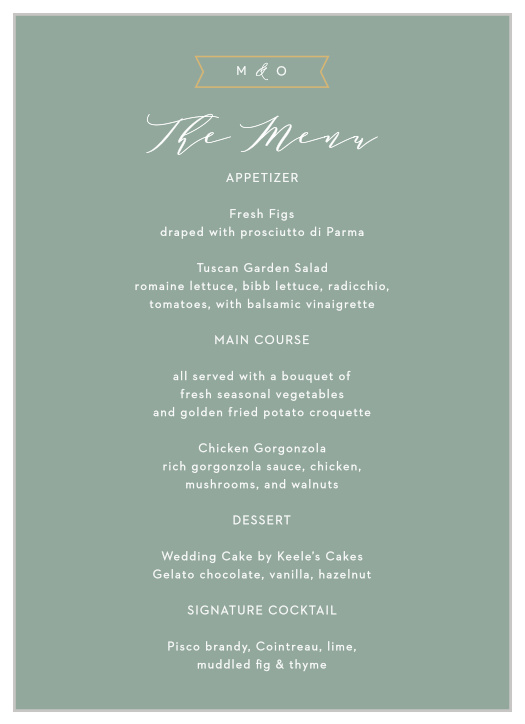 Let family and friends know what mouthwatering foods will be served at your reception with our Contemporary Banner Wedding Menus.