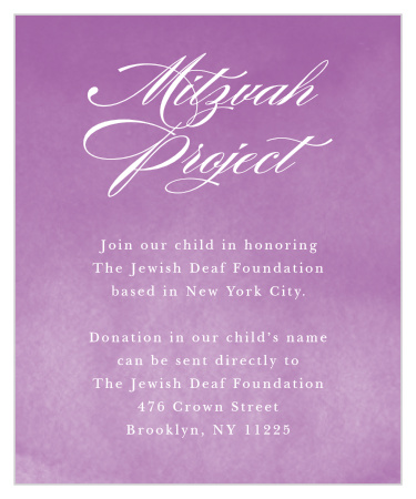 You'll love the delicate watercolor design featured on our B'not Watercolor Bat Mitzvah Project Cards!