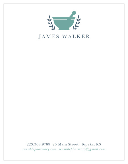 The clean graphics and simple typography give this Pharmacy Mortar Business Stationery an accomplished look.
