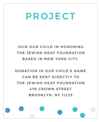 Helping your child give back has never been easier than with our Fiesta Banner Bar Mitzvah Project Cards.