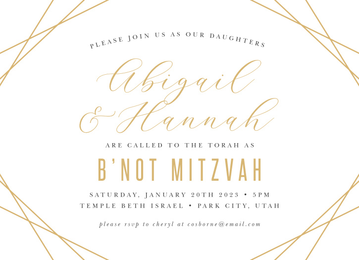 Invite your cherished ones to join in on the celebration of one of the most important moments of your daughters' lives with our B'not Blessing Invitation Cards.