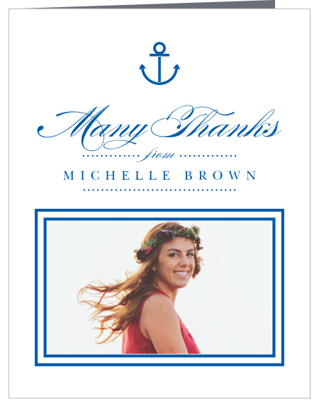 Guarantee that your graduate's gratitude is as deep as the ocean itself with our Little Anchor Graduation Thank You Card.