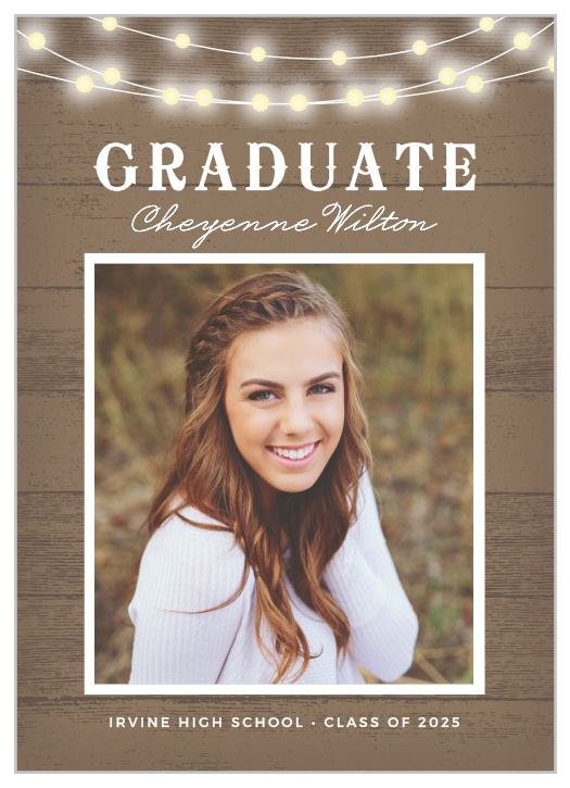 Announce the big accomplishment of your upcoming graduation with our Country Lights Graduation Announcements!