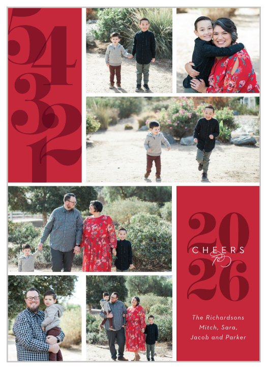Modern and classic, our Delicate Blocks Tall New Years card features several spaces for photos.
