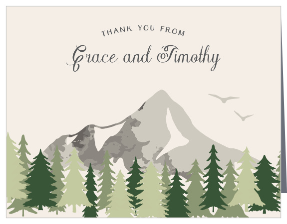 Express gratitude to your guests by sending out the majestic mountain landscape of the Misty Mountains Vow Renewal Thank You Cards.