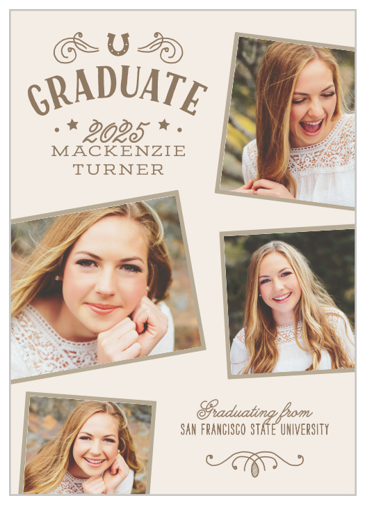 Herald your graduate's recent accomplishment with the beautifully rustic style of our Country Horseshoe Graduation Announcements.