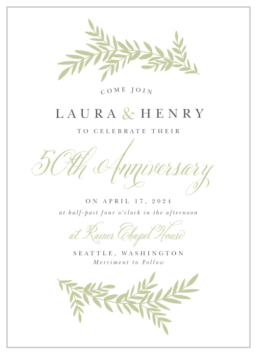 Enjoy the company of your friends and family when you use our Brilliant Boughs Vow Renewal Invitations to invite them to your big celebration!