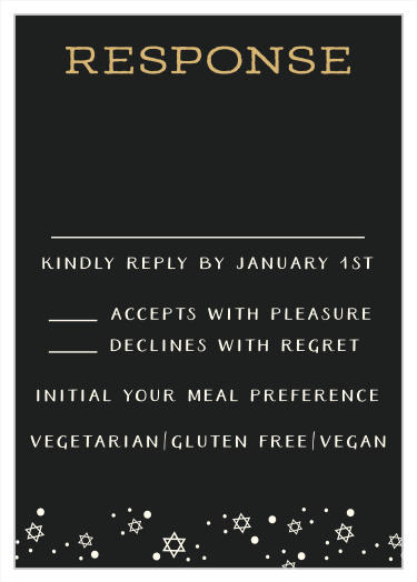 Our Scripty Big Day Bar Mitzvah Direction Cards feature an elegant black and gold color scheme that will truly leave an impression on your guests!