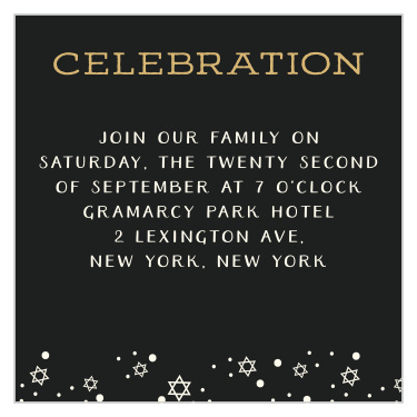 Our Scripty Big Day Bar Mitzvah Reception Cards feature a sleek black and gold color scheme that your guests will love!