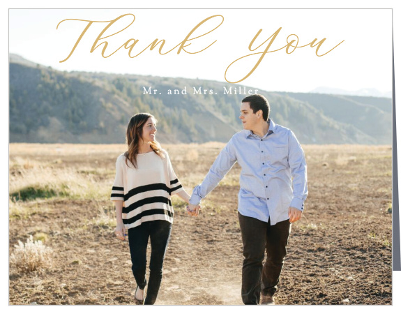 A beautiful picture of you as a couple serves as the background of our Romantic Watercolor Vow Renewal Thank You Cards!