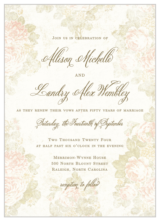 Share every delightful detail of your renewed love with our Vintage Romance Vow Renewal Invitations.