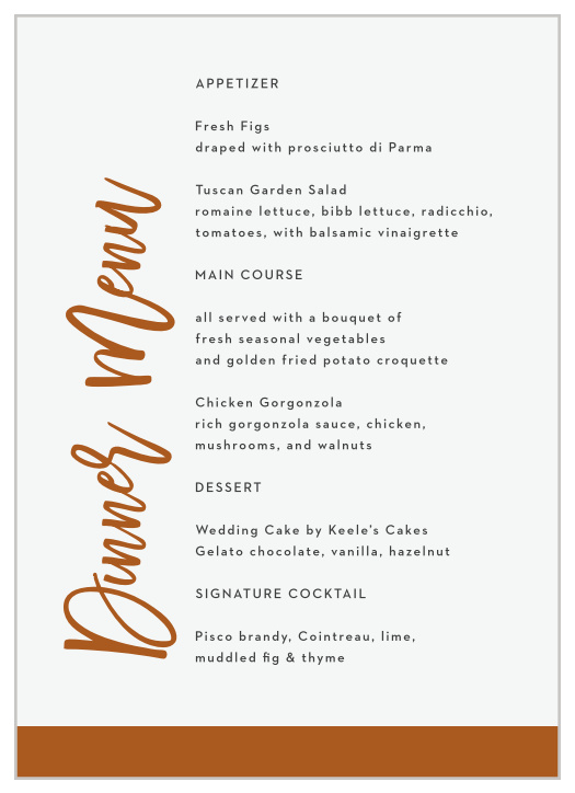 Describe each delicious dish that will be served at your reception with our Tea Photo Collage Wedding Menus.