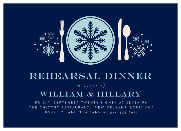 Our Snowflake Setting Rehearsal Dinner Invitations are perfect for your upcoming winter wedding!