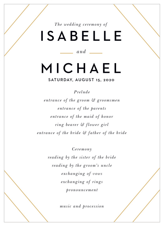As you take each step down the aisle, our Modern Geometry Wedding Programs are guiding your guests through every monumental moment.