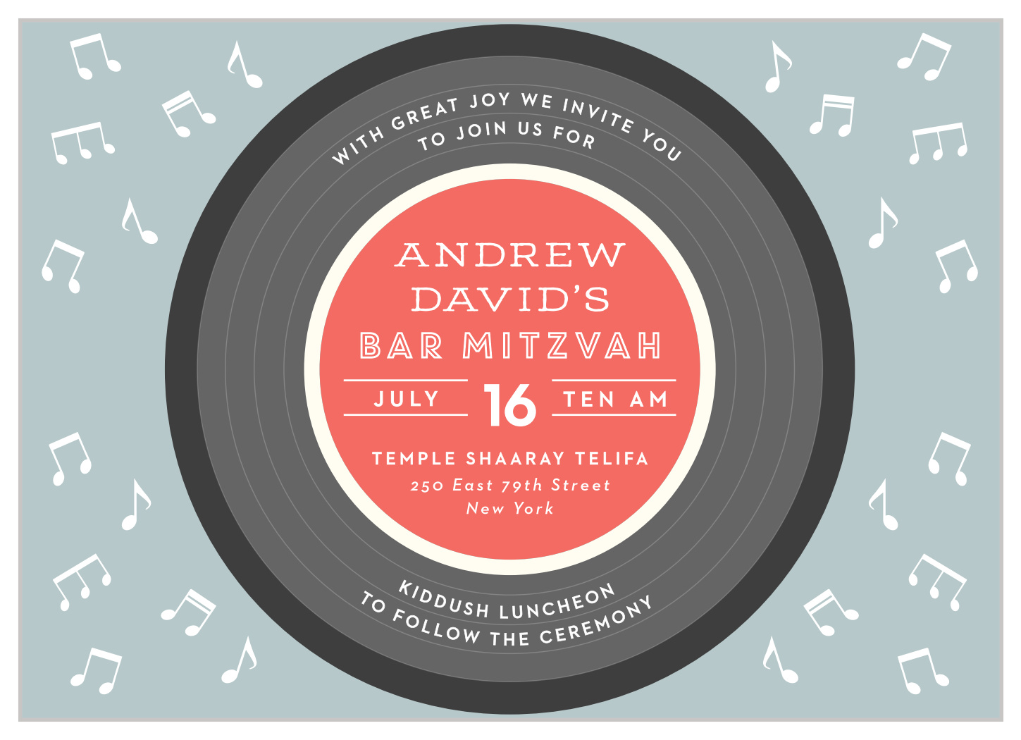 Retro Record Bar Mitzvah Invitations