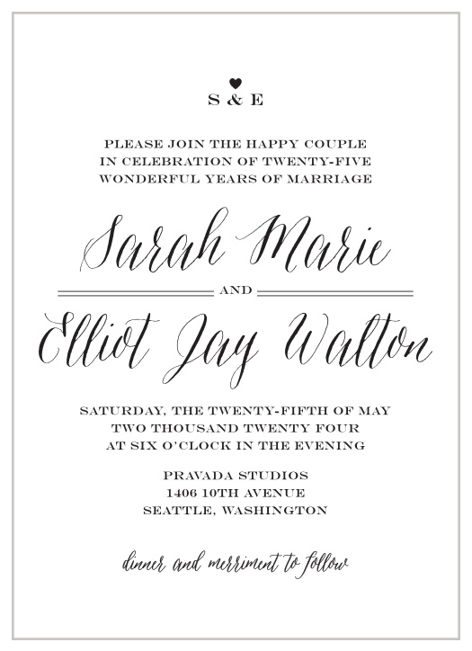 Stunning and stylish in their simplicity, our Classic Chic Vow Renewal Invitations are a lovely way to provide your celebration's details to your guests.