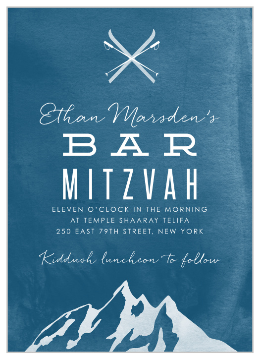Let everyone know your son is gliding into adulthood with our Ski Mountains Bar Mitzvah Invitations!
