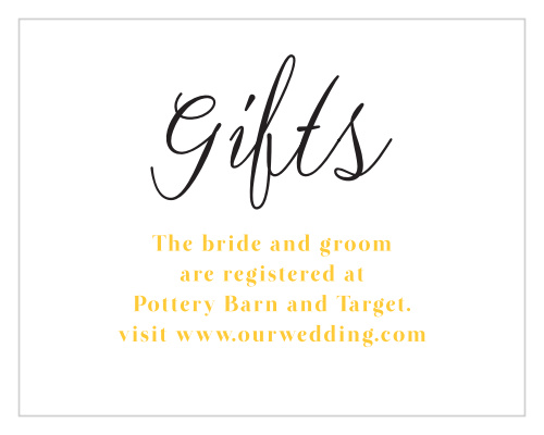 A funky, casual cursive font spells out "Gifts" at the top of our Bold Day Registry Cards.