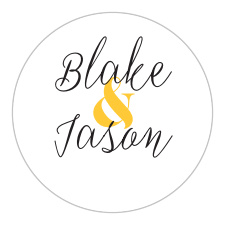 Our Bold Day Wedding Stickers feature an eye-catching combination of yellow and black text against a clean white background.