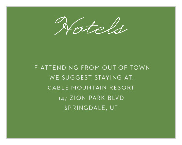 A fun calligraphy font spells out "Hotels" across the top of our Sports Frenzy Bar Mitzvah Lodging Cards!
