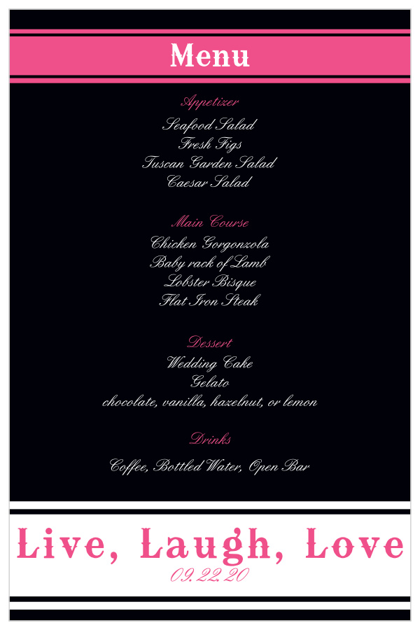 Impress your guests with the simple yet elegant and bold look of our Diamond Cowgirl wedding menu.