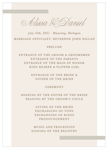 Let your guests following along during your big day with our Modern Memories Wedding Programs.