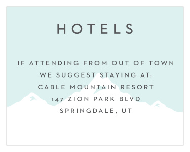 You'll love the snowcapped mountains on our Winter Skiing Bar Mitzvah Lodging Cards!