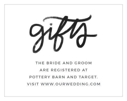 Our Charming Chalkboard Registry Cards let your guests know where you're registered for gifts in a beautiful, modern way.