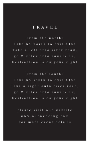 Our Classic Photo Direction Cards stick with the elegant black and white theme that you see throughout the rest of this wedding invitation package! 