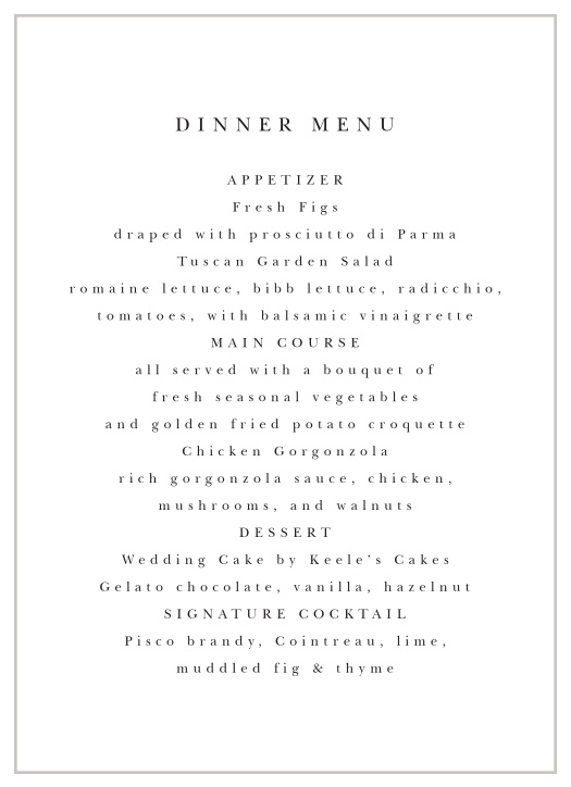 Our Classic Photo Wedding Menus are perfect for letting everyone know what to expect at the wedding reception!