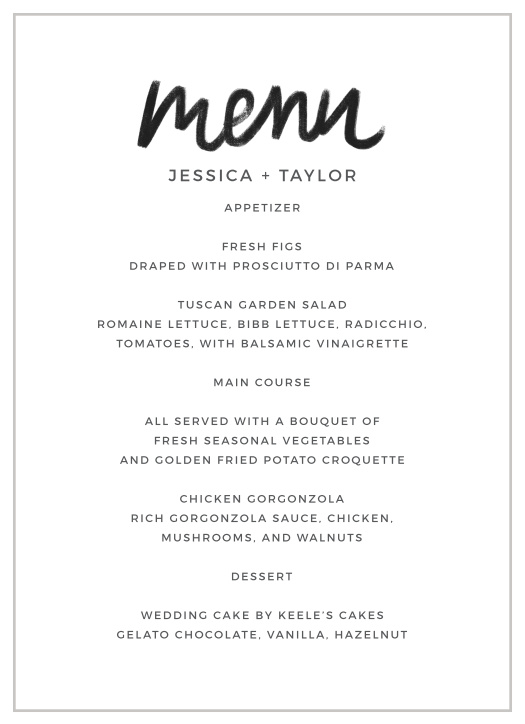 Our Charming Chalkboard Wedding Menus lay out the details of the food you'll be serving in a simple yet elegant way.