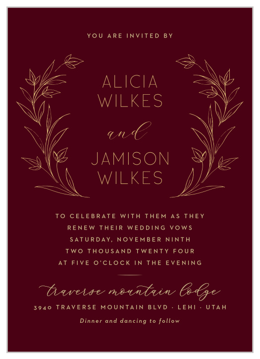Gather together the people you adore most with the unhindered elegance of our Redwood Grove Vow Renewal Invitations.
