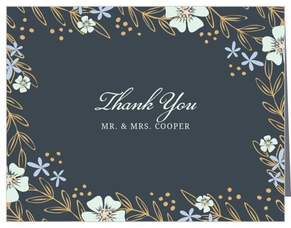 Whimsical flowers seem to sway in the wind on our Radiant Laurels Vow Renewal Thank You Cards.
