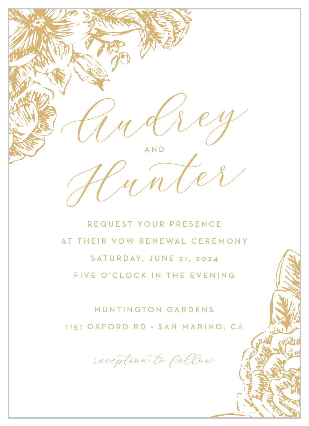 Gilded Wildflowers Vow Renewal Invitations