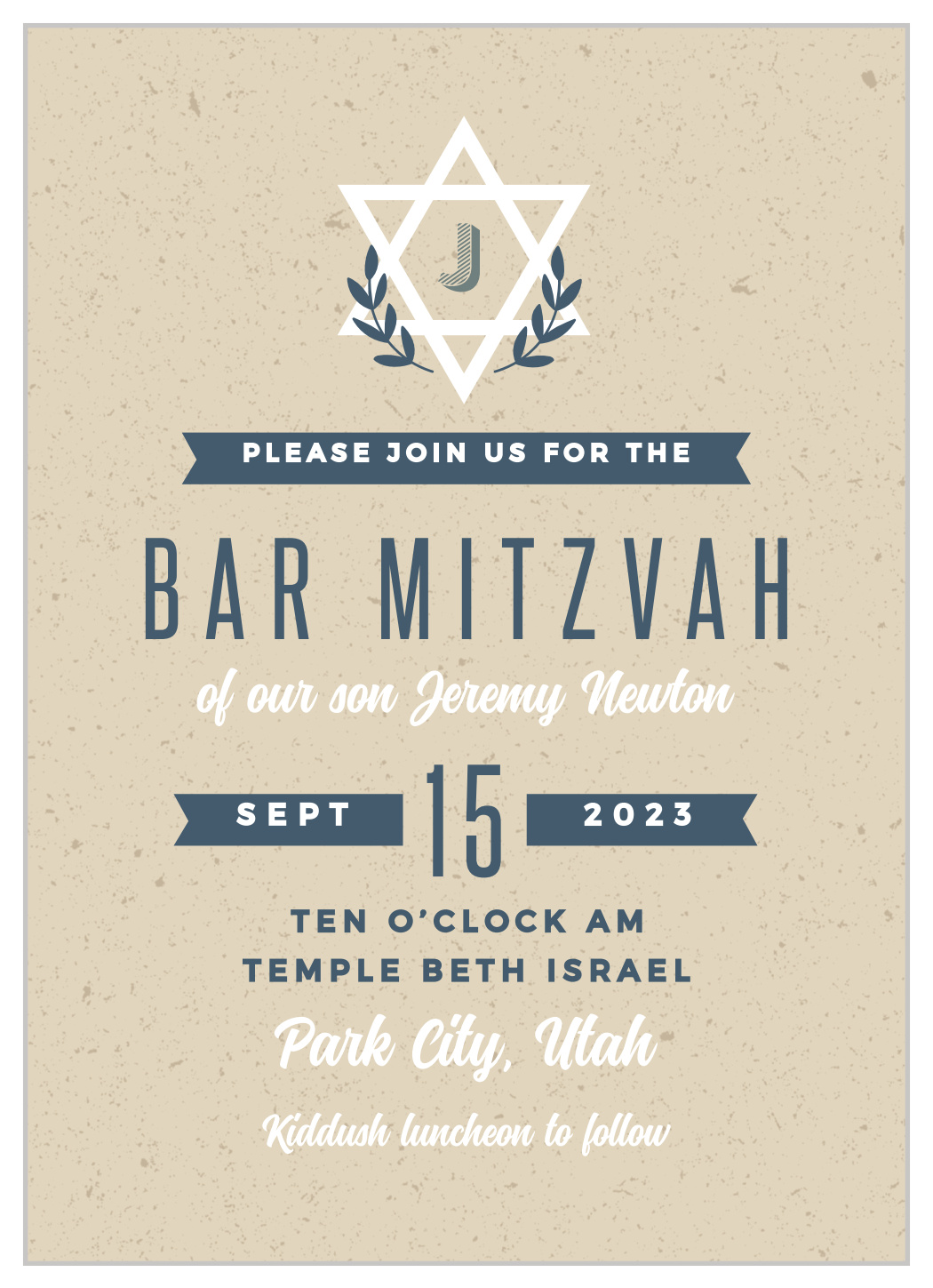 Kraft Laurel Bar Mitzvah Invitations