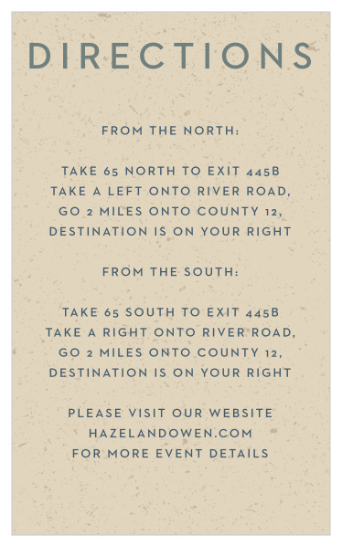 Use our beautiful and simple Kraft Laurel Bar Mitzvah Direction Cards to help your guests navigate to your chosen venue!