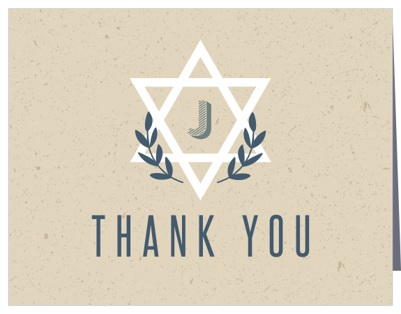 Featuring a unique textured background and traditional designs, our Kraft Laurel Bar Mitzvah Thank You Cards are the perfect way to thank your loved ones for being with you on this very special occasion. 