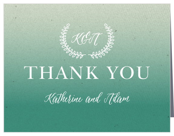 Two beautiful laurels frame your initials at the top of the Textured Ombre Vow Renewal Thank You Cards!