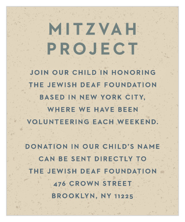 A Star of David is printed lightly in the background of our Kraft Star Bar MItzvah Project Cards.