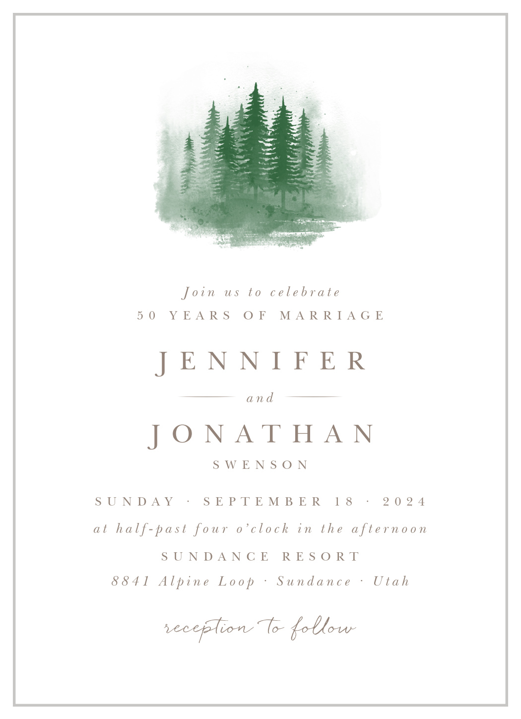 Watercolor Evergreens Vow Renewal Invitations