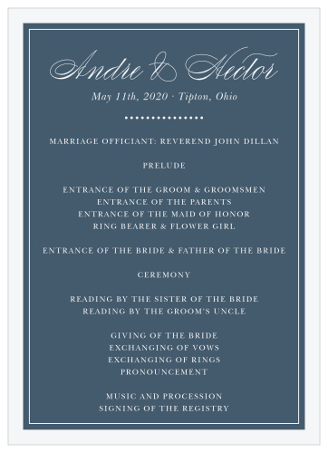 Ensure your guests can follow along with our simply elegant Buttoned Up Wedding Programs.