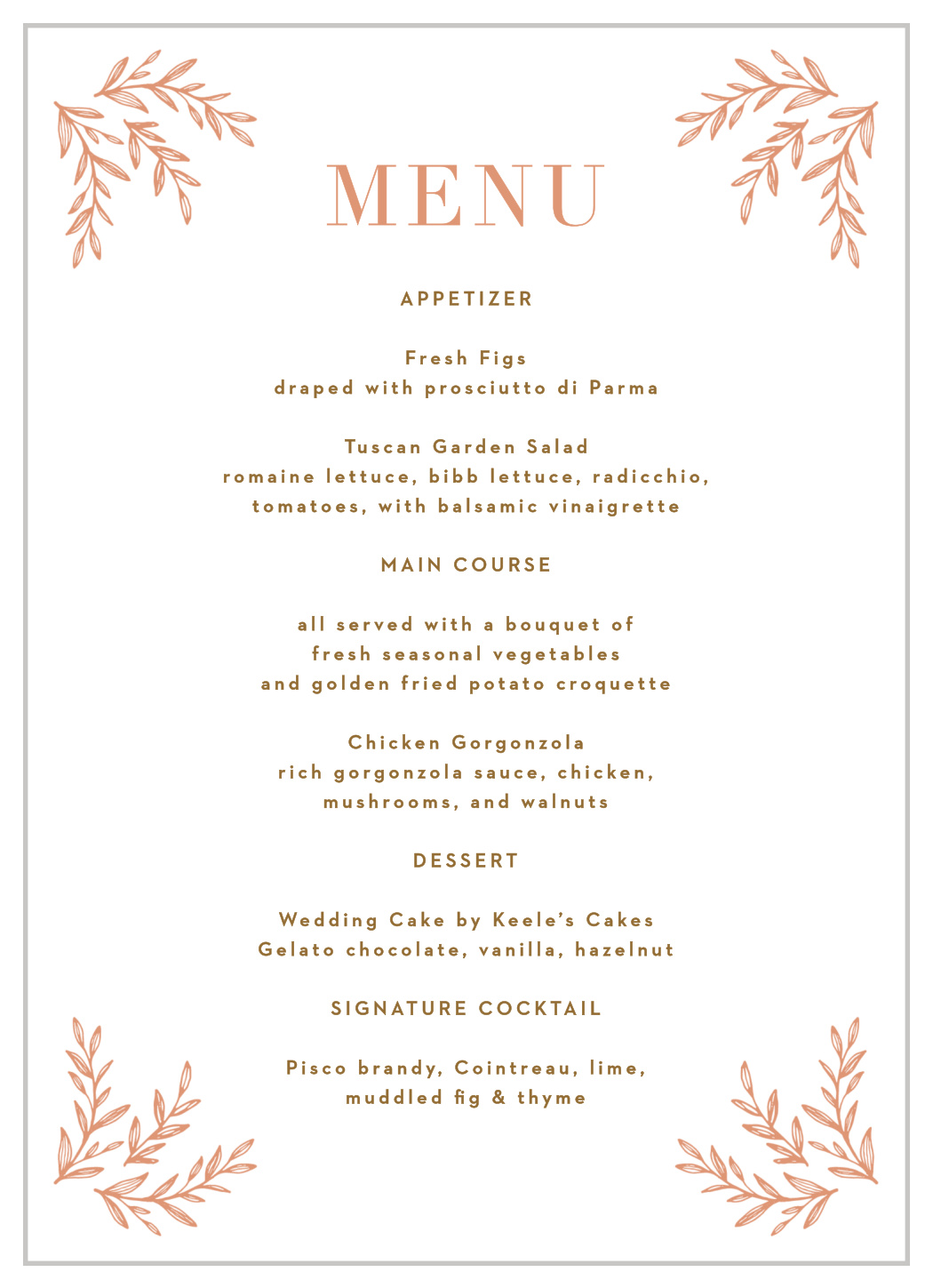 Ornate Corners Wedding Menus by Basic invite