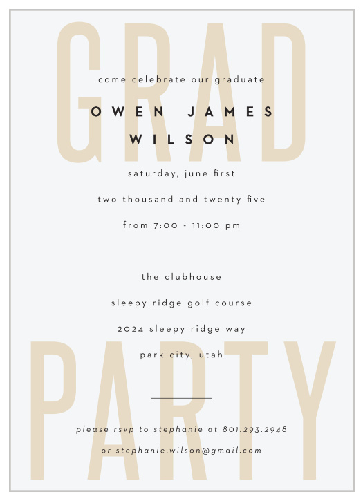 Gather your family and friends to join in the celebration of your achievement with our Subtle Overlay Graduation Party Invitations.